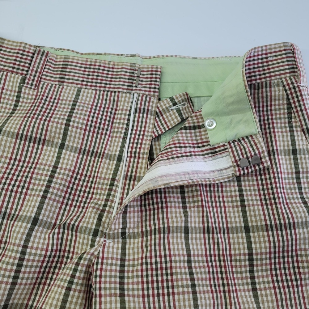 Jayshire Mens Plaid Shorts Size 40 Beige Brown Green Flat Front Casual Vintage - Picture 2 of 8